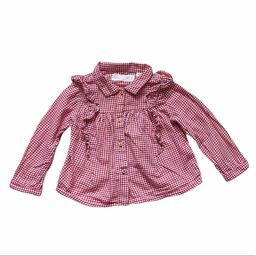 Zara gingham ruffle blouse 9-12 months